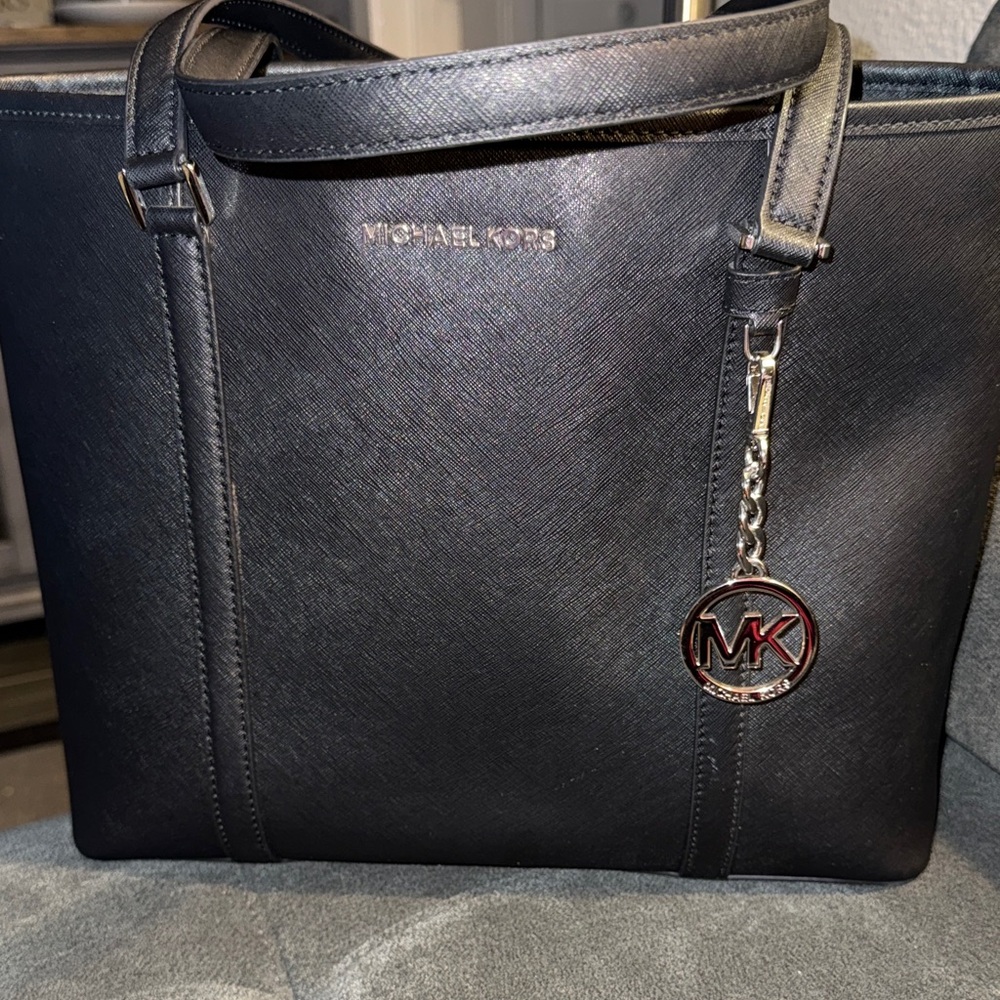 Michael Kors Black Saffiano Tote with MK Charm